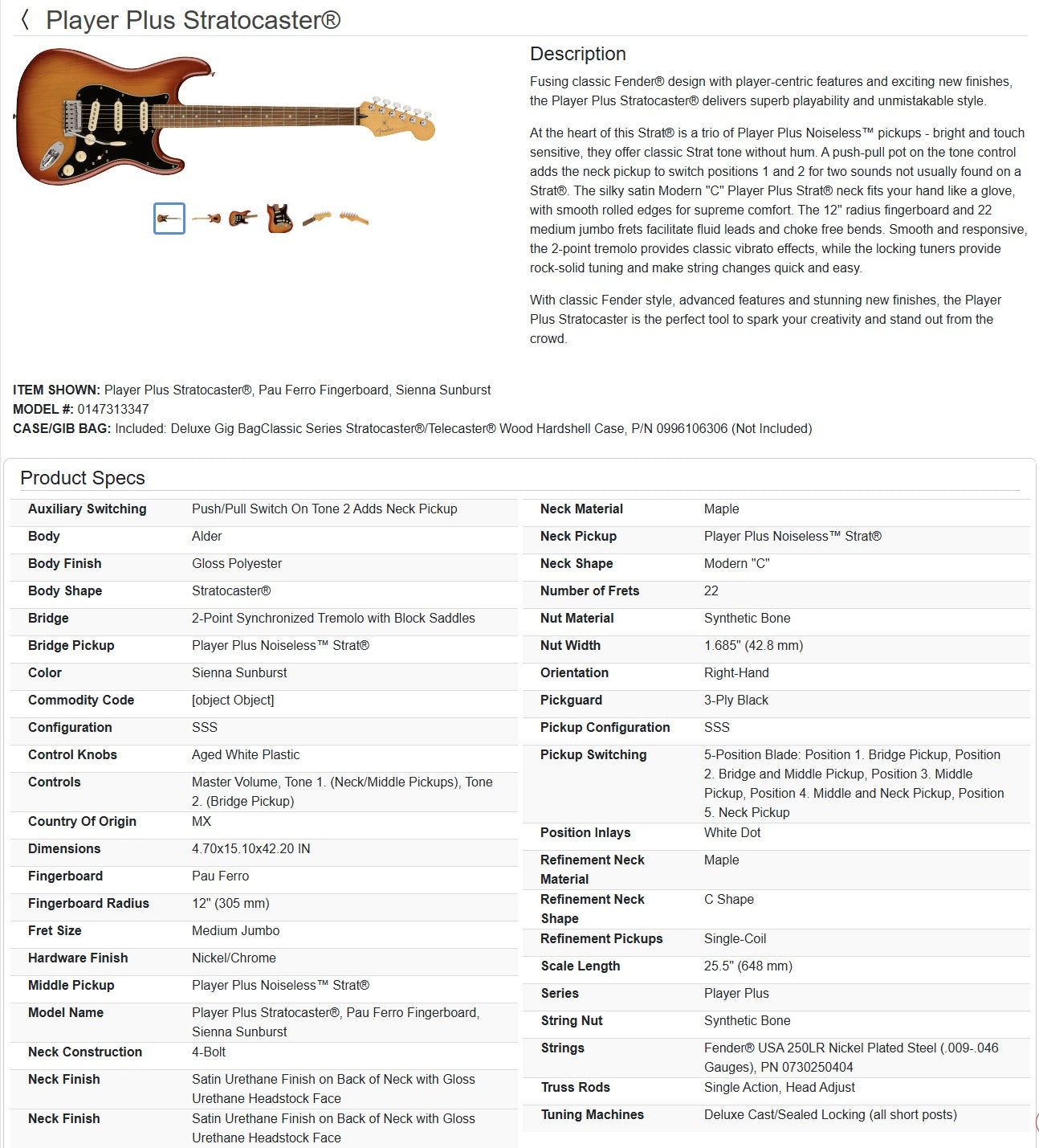 Fender Player Plus Stratocaster Custom Shop Fat 50's 2023 - Sienna Sunburst