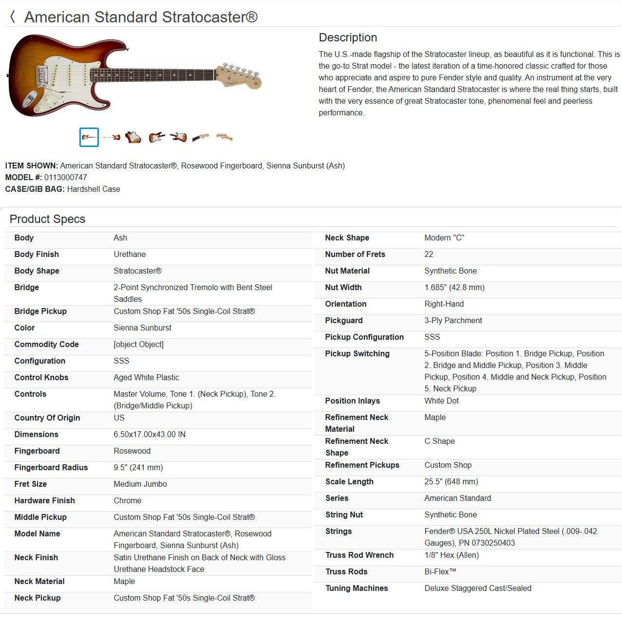 Fender American Standard Stratocaster with Rosewood Fretboard - 2016 - Sienna Sunburst