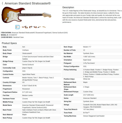 Fender American Standard Stratocaster with Rosewood Fretboard - 2016 - Sienna Sunburst