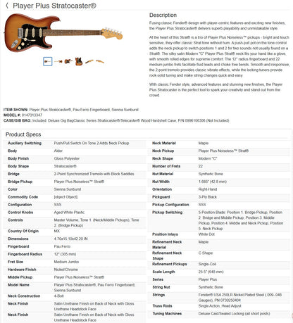 Fender Player Plus Stratocaster Custom Shop Fat 50's 2023 - Sienna Sunburst