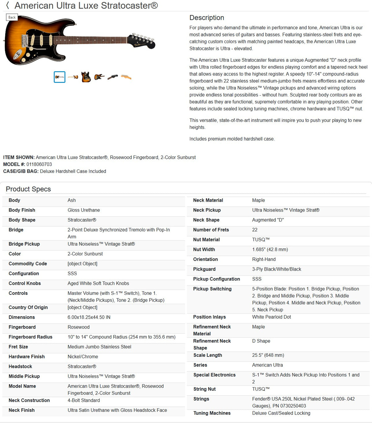 Fender American Ultra Luxe Stratocaster with Rosewood Fretboard 2024 - 2-Color Sunburst